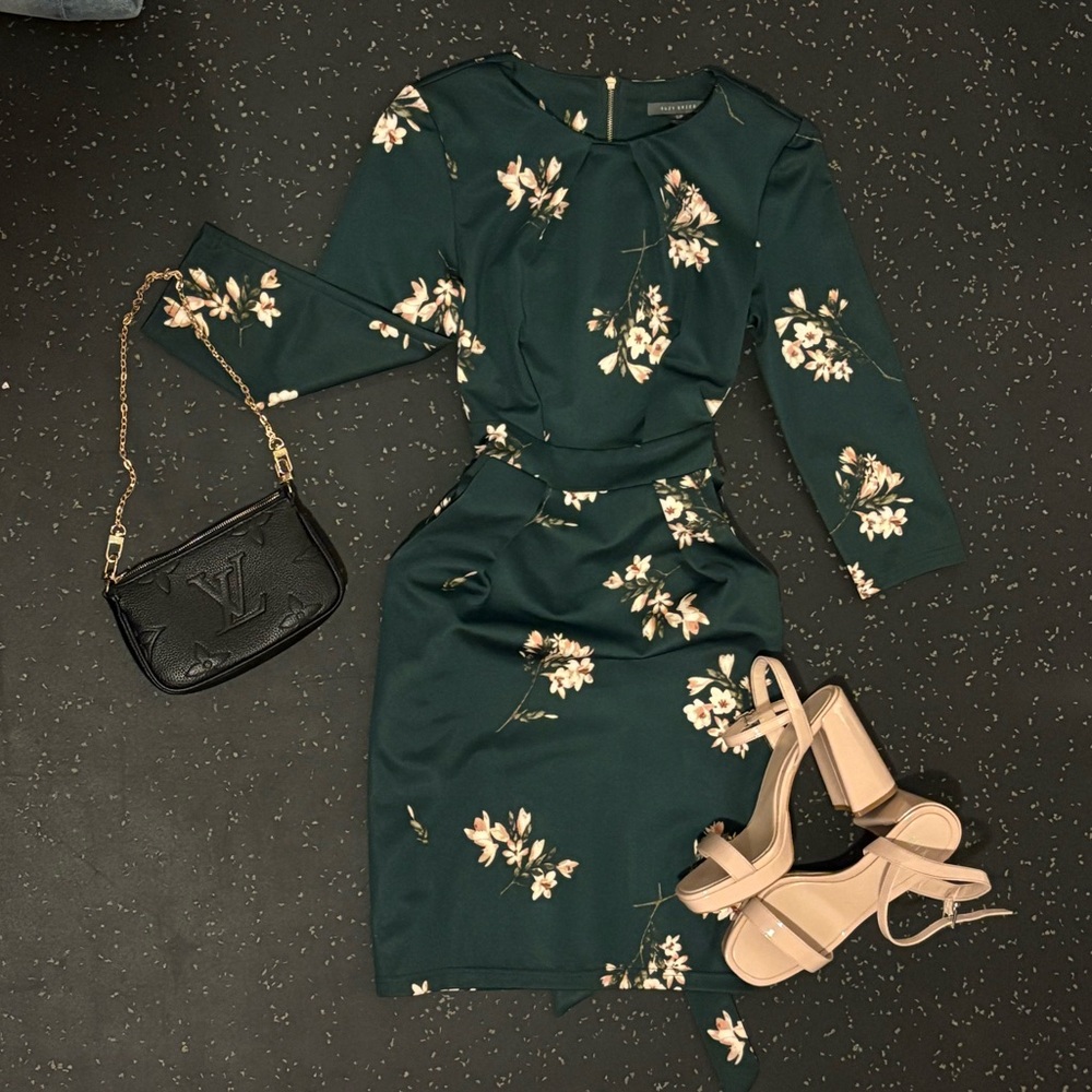 Brand new forest green dress with white florals and bow tie at the back!